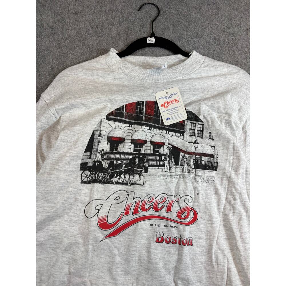 NWT Vtg 90s Cheers Boston Promo TV Show Shirt Mens Gray Streetwear Retro Medium